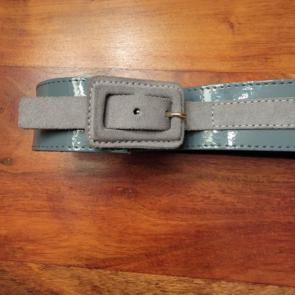Leather and suede vintage belt, from Paris - hazy Grey / Blue colours - Picture 4 of 9